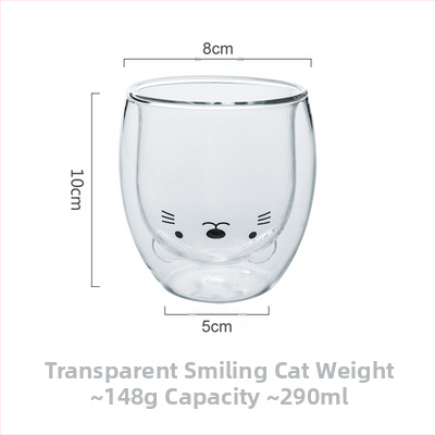 Чаша от боросиликатно стъкло с двоен слой, дизайн с карикатурно мече и пате, без дръжка, за горещи напитки