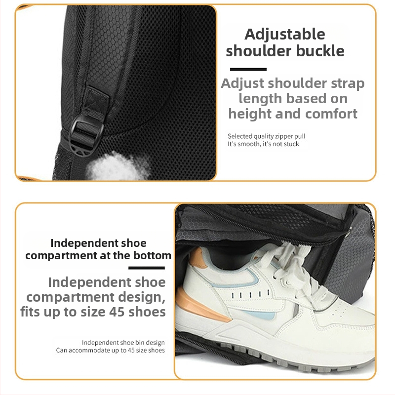 Раница за футболни тренировки с голям капацитет, водоустойчива, отделен джоб за обувки, дишаща материя, извити презрамки, Oxford плат