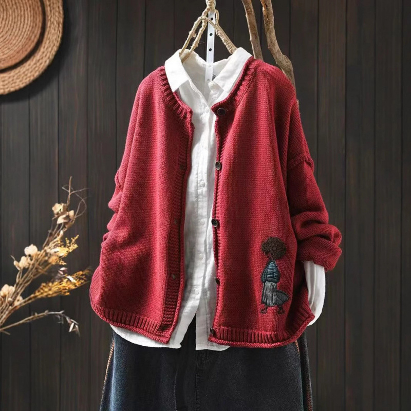 Női pamut kötött patchwork kardigánkabát, lazított szabás, kerek nyak, hosszú ujjú