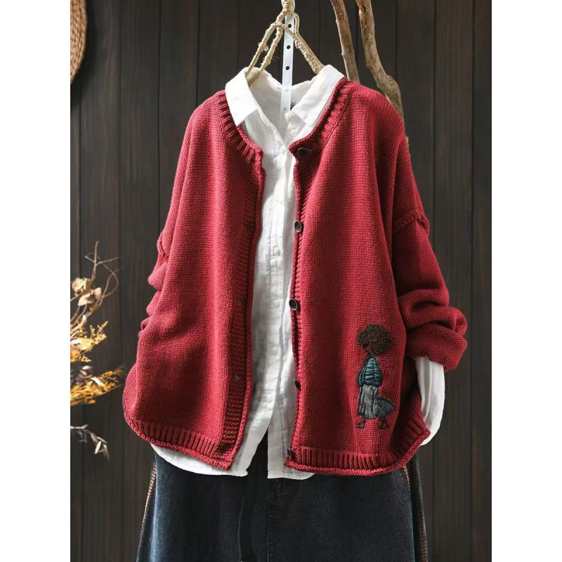 Női pamut kötött patchwork kardigánkabát, lazított szabás, kerek nyak, hosszú ujjú