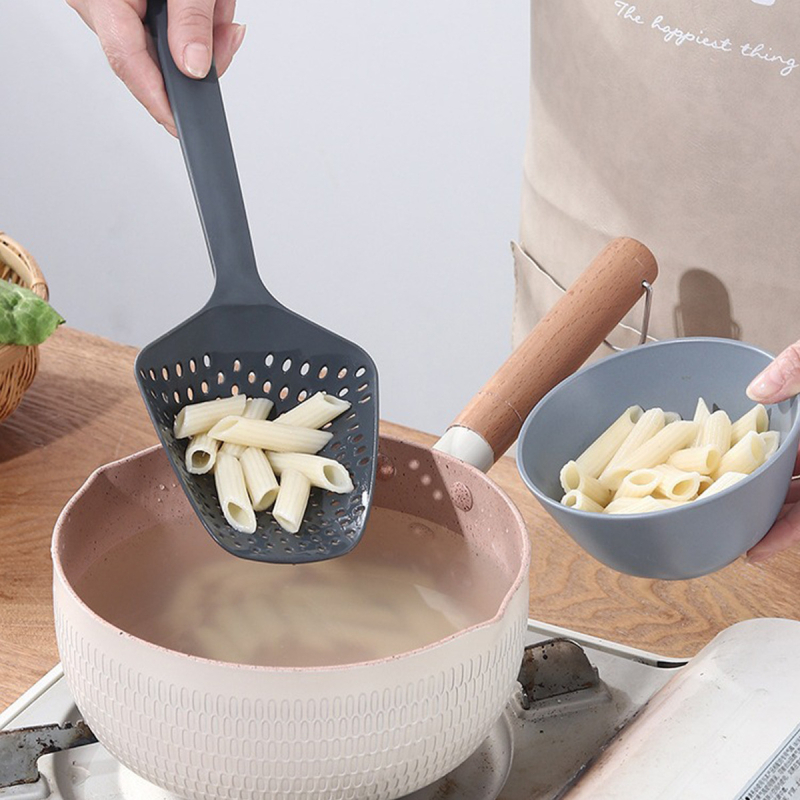 Nailonas ilgo rankenų virtuvės sietelis, šaukšto stiliaus vandens filtras kepimui knedlėms ir makaronams, prieš purslų, daugiafunkcinis