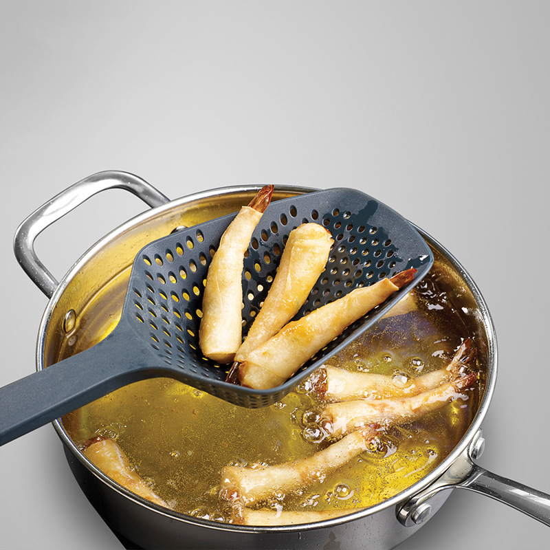 Nailonas ilgo rankenų virtuvės sietelis, šaukšto stiliaus vandens filtras kepimui knedlėms ir makaronams, prieš purslų, daugiafunkcinis