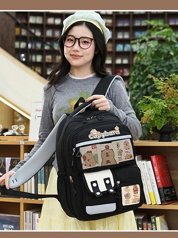 Σχολική τσάντα με καπιμπάρα για μαθητές 3–6, μεγάλη χωρητικότητα 36–55 L, νάιλον, σχέδιο καπιμπάρα κινουμένων σχεδίων, Θήκη 14 ιντσών φορητού, ιμάντες με αερόσακο