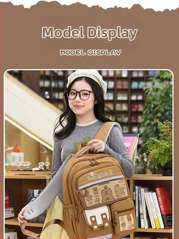 Σχολική τσάντα με καπιμπάρα για μαθητές 3–6, μεγάλη χωρητικότητα 36–55 L, νάιλον, σχέδιο καπιμπάρα κινουμένων σχεδίων, Θήκη 14 ιντσών φορητού, ιμάντες με αερόσακο