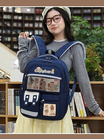 Σχολική τσάντα με καπιμπάρα για μαθητές 3–6, μεγάλη χωρητικότητα 36–55 L, νάιλον, σχέδιο καπιμπάρα κινουμένων σχεδίων, Θήκη 14 ιντσών φορητού, ιμάντες με αερόσακο