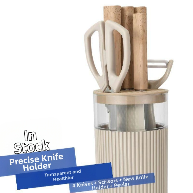 Седемчастен комплект ножове от неръждаема стомана 3Cr13 с държач за ножове – кухненски ножове и ножици