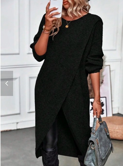 Rankų mezginys moteriškas megztinis iš medvilnės-poliesterio su spandeksu, ilgomis rankovėmis, vidutinio ilgio