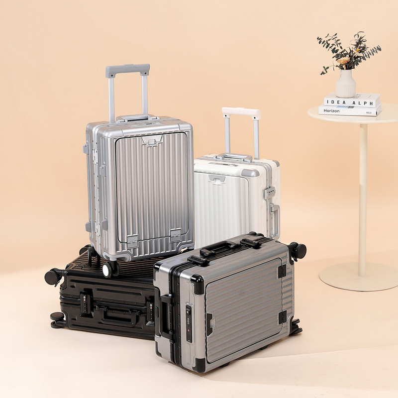 Valiză cu deschidere frontală, cadru din aluminiu, carcasă din PC; încărcare USB; impermeabilă și rezistentă la uzură; separare uscat/umed