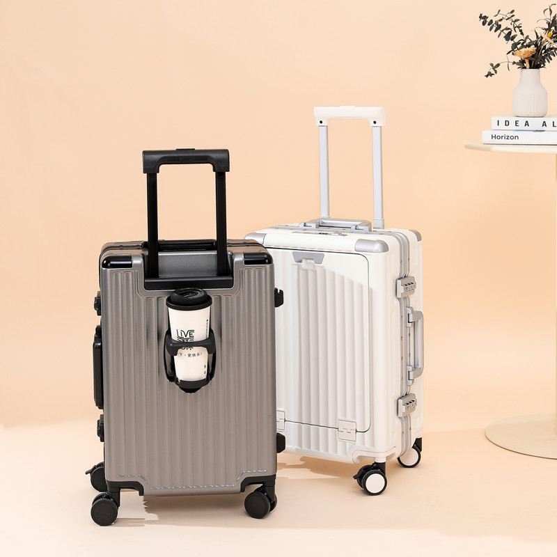 Valiză cu deschidere frontală, cadru din aluminiu, carcasă din PC; încărcare USB; impermeabilă și rezistentă la uzură; separare uscat/umed