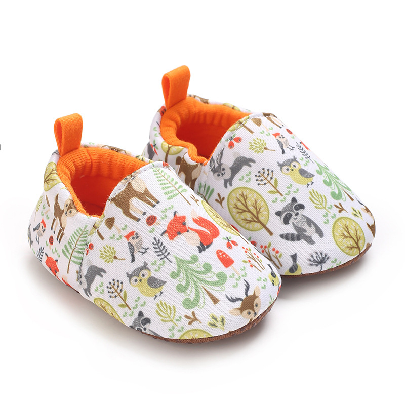 Cipele za bebe – Unisex, pamuk gornji dio, protuklizna potplat, uzorak životinja, za dob 6–12 mjeseci