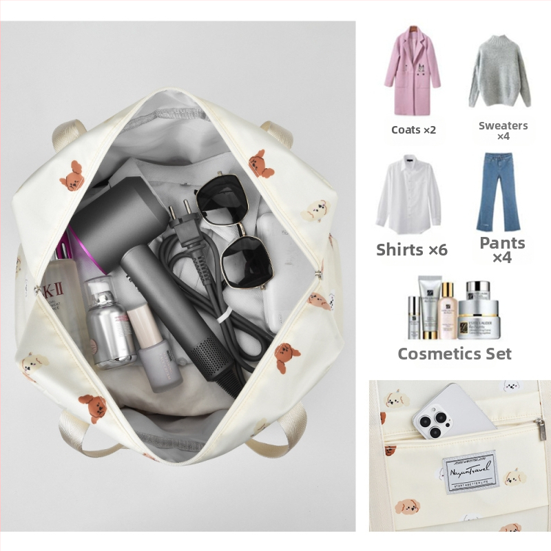 Taška na batožinu s karikatúrnym dizajnom, kuboidálny tvar, polyesterový skladovací organizér, multifunkčný na sťahovanie, cestovanie a skladovanie v spálni