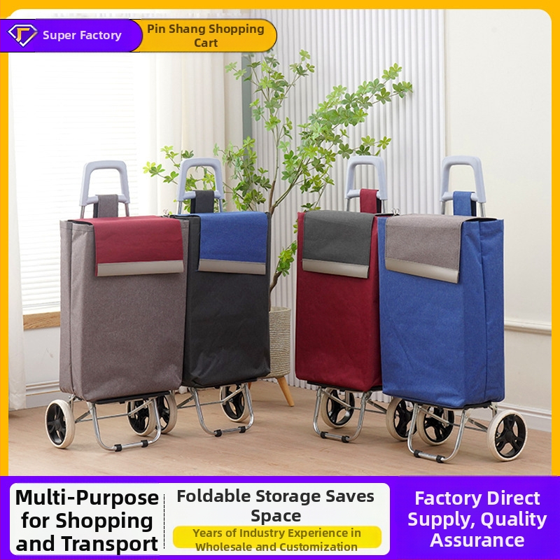 Φορητό πτυσσόμενο καρότσι αγορών — ελαφριά κατασκευή, μεταφορική ικανότητα έως 15 kg, βάρος 3 kg, υλικό: 600D Oxford ύφασμα και γαλβανισμένος σωλήνας
