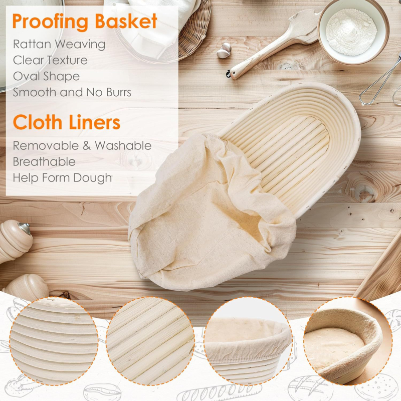 Apskritas rotaninio duonos krepšys kepimui — kepimo rinkinys, prekės ženklas bake, neimportuotas, modernus minimalistinis stilius