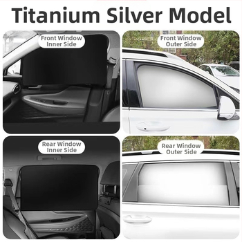 Magnetinė automobilių langų skydelis - sidabru dengtas audinys, atspindintis, šilumos izoliacija, pritaikomas, universalus montavimas