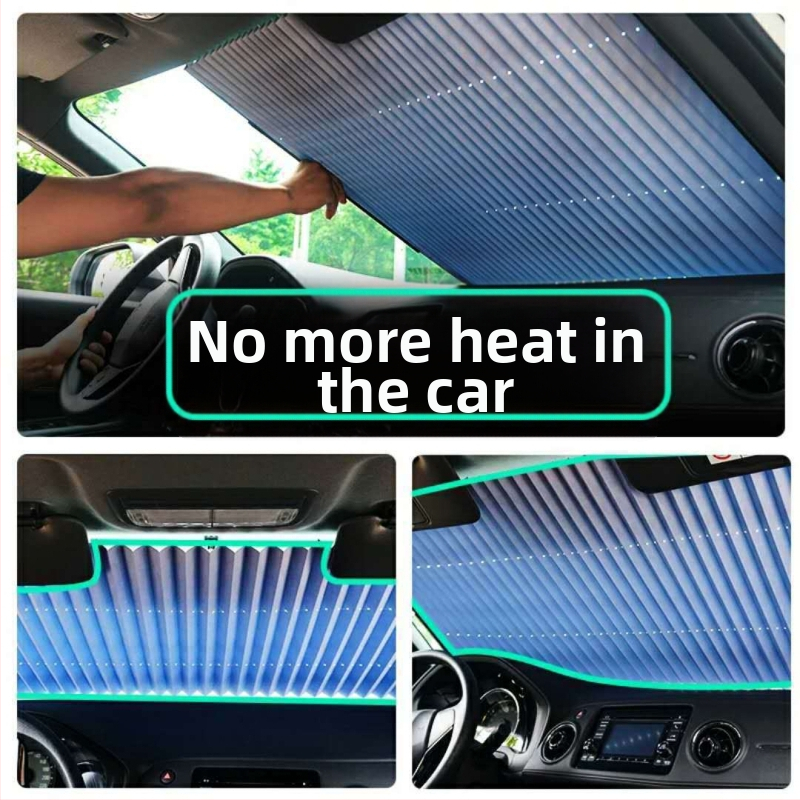 Automobilová teleskopická skladacia slnečná clona do okien, s aluminizovanou fóliou, univerzálne použitie, pruhovaný vzor, inštalácia zapínaním