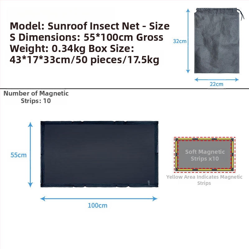 Automobilio stogo lango tinklinė užuola, nuo uodų, permatoma, kabantis montavimas, bendriems modeliams, palaiko logotipo spaudą