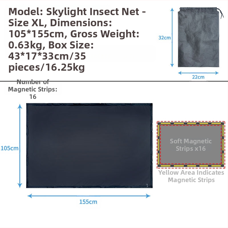 Automobilio stogo lango tinklinė užuola, nuo uodų, permatoma, kabantis montavimas, bendriems modeliams, palaiko logotipo spaudą
