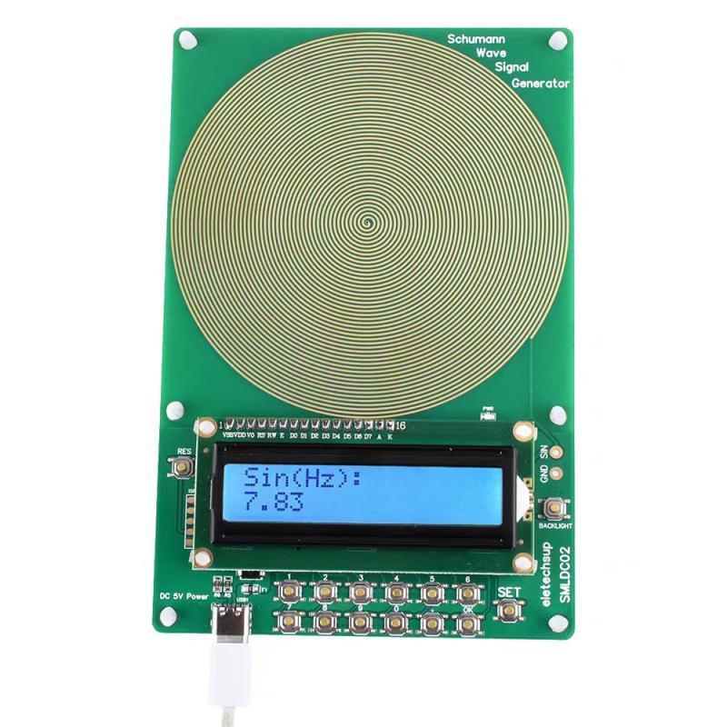 HQXRTEK генератор на Шуман вълни, 7.83 Hz чиста синусоида, диапазон 0.01-100000 Hz, захранване 5V/1A