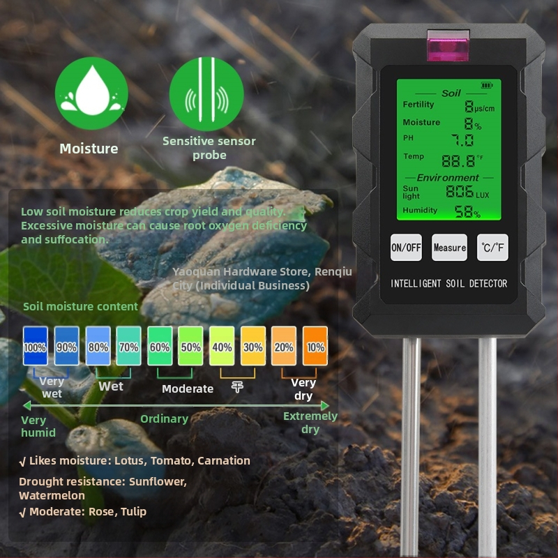 6-в-1 тестер за почва с измерване на pH, влажност, светлина и плодородие | Модел THE01879, Код на продукта 1000509934