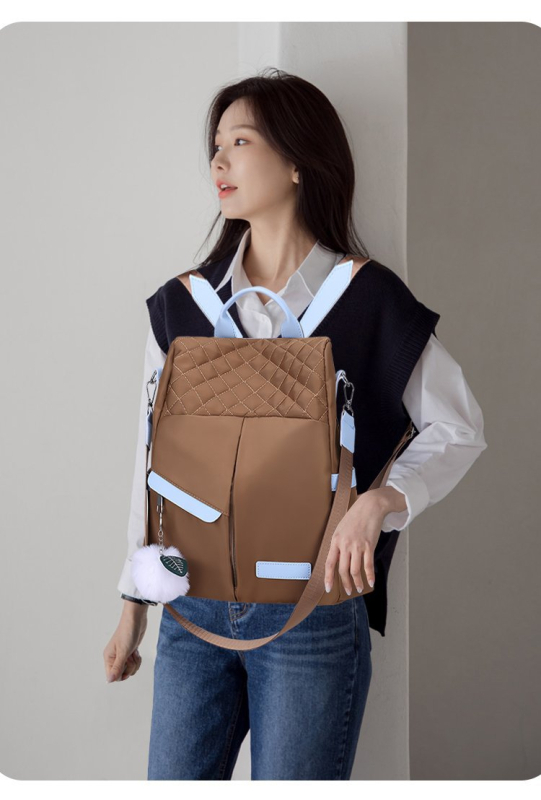 Ženski ranac u japansko-korejskom stilu, rhombus Oxford tkanina, najlon, poliester podstava, mekana konstrukcija, pogodna za poslovna putovanja