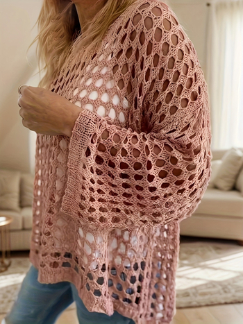 Γυναικείο κάλυμμα παραλίας από διάτρητο πλεκτό ύφασμα, σε χαλαρή εφαρμογή, προστασία από τον ήλιο, πολυεστέρας με επένδυση πολυεστέρα