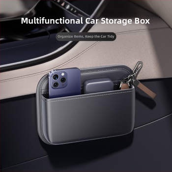 Adhezívna taška na uloženie v aute pre stredovú konzolu a medzeru medzi sedadlami — koža, vodotesná, skladacia, prispôsobiteľná (kapacita 600 ml)