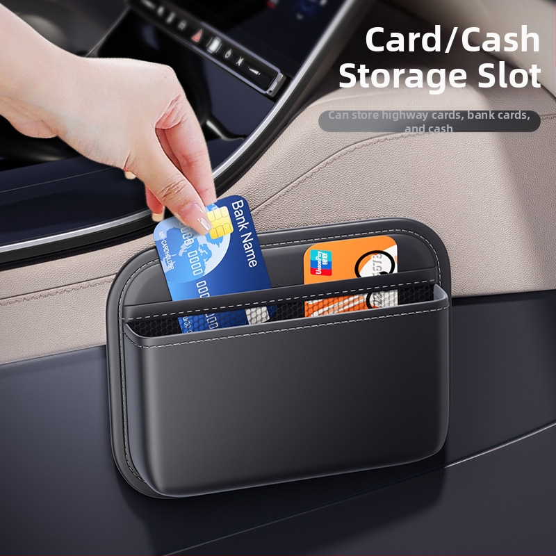 Adhezívna taška na uloženie v aute pre stredovú konzolu a medzeru medzi sedadlami — koža, vodotesná, skladacia, prispôsobiteľná (kapacita 600 ml)