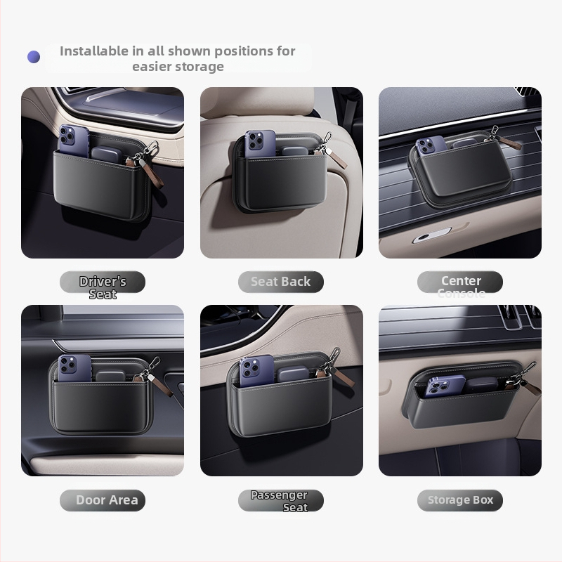 Adhezívna taška na uloženie v aute pre stredovú konzolu a medzeru medzi sedadlami — koža, vodotesná, skladacia, prispôsobiteľná (kapacita 600 ml)