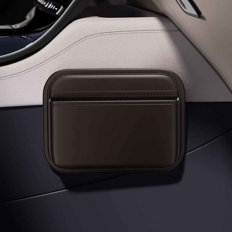 Ljepljiva auto torba za pohranu za središnju konzolu i prostor između sjedala — koža, vodootporna, sklopiva, prilagodljiva (kapacitet 600 ml)