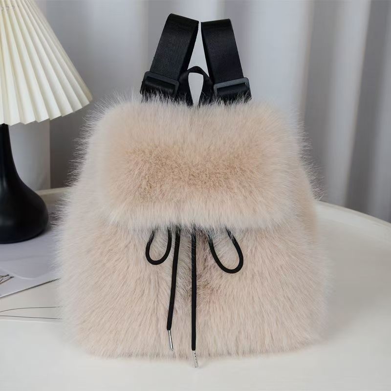 Pluš torba za žene, bucket stil, velika kapaciteta, zatvaranje šnura, vertikalni kvadratni oblik, bez podloge