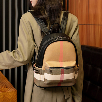 Ženski karirani ruksak od PU-a, ulični stil, proljeće 2025, unutarnje podstave od polyestera i pamuka, zatvaranje na zip, unutarnji džepovi za telefon i ID, unutarnja pregrada, otporan na habanje, za svakodnevnu upotrebu