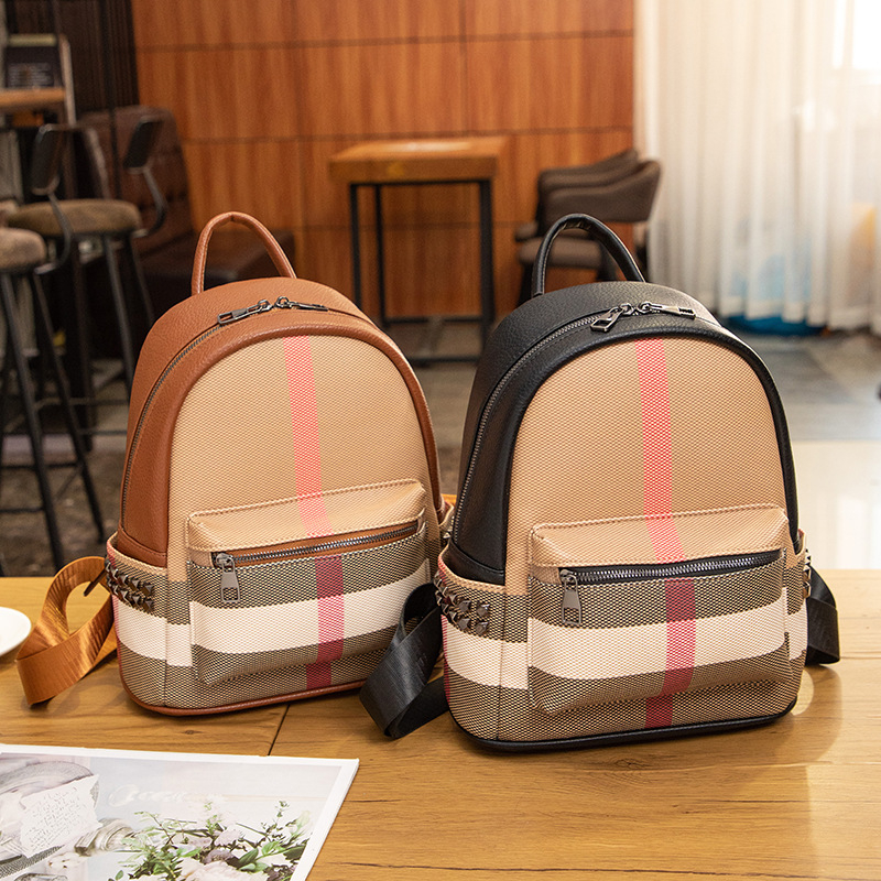 Ženski karirani ruksak od PU-a, ulični stil, proljeće 2025, unutarnje podstave od polyestera i pamuka, zatvaranje na zip, unutarnji džepovi za telefon i ID, unutarnja pregrada, otporan na habanje, za svakodnevnu upotrebu