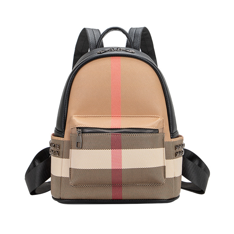 Ženski karirani ruksak od PU-a, ulični stil, proljeće 2025, unutarnje podstave od polyestera i pamuka, zatvaranje na zip, unutarnji džepovi za telefon i ID, unutarnja pregrada, otporan na habanje, za svakodnevnu upotrebu