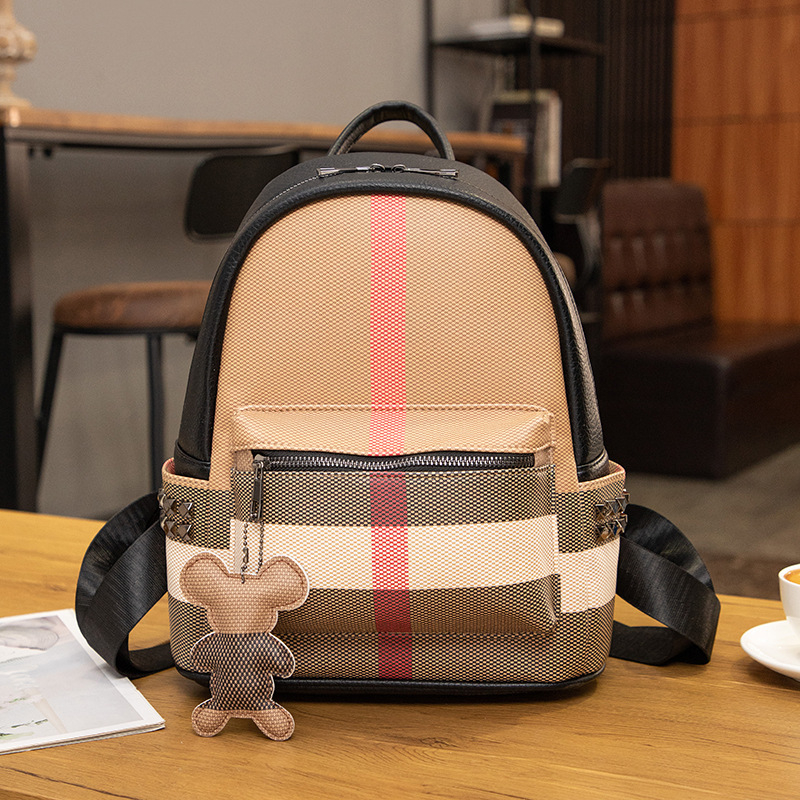 Ženski karirani ruksak od PU-a, ulični stil, proljeće 2025, unutarnje podstave od polyestera i pamuka, zatvaranje na zip, unutarnji džepovi za telefon i ID, unutarnja pregrada, otporan na habanje, za svakodnevnu upotrebu