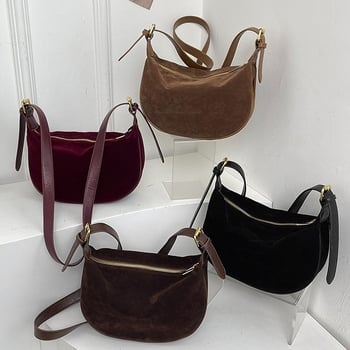 Dumpling torba za nošenje preko ramena — velur materijal, street trend stil, oblik dumpling, zatvaranje na zip, poliester podstava, unutarnji džep sa zipom