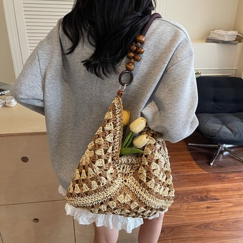 Ženska torba od slame, tote torba, vertikalno kvadratni oblik, magnetska zatvarač, poliester podstava