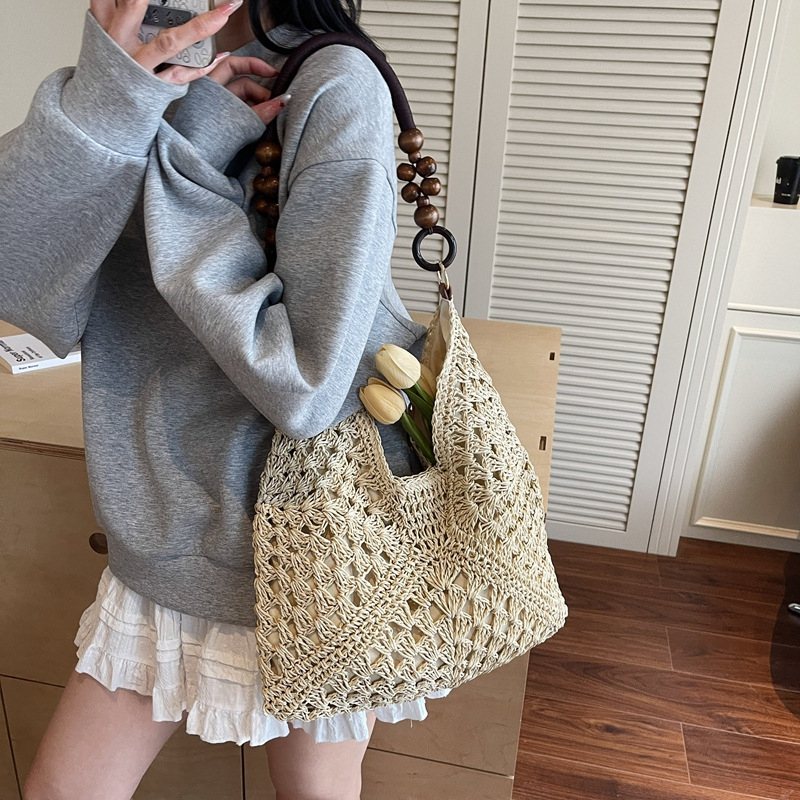 Ženska torba od slame, tote torba, vertikalno kvadratni oblik, magnetska zatvarač, poliester podstava