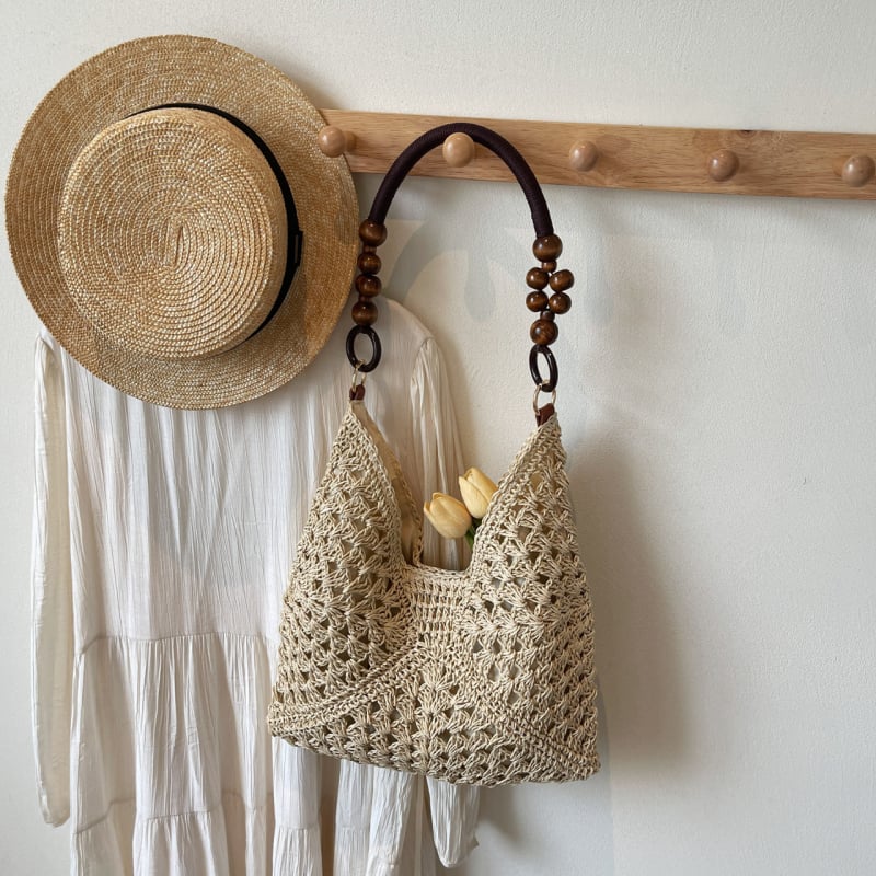 Ženska torba od slame, tote torba, vertikalno kvadratni oblik, magnetska zatvarač, poliester podstava