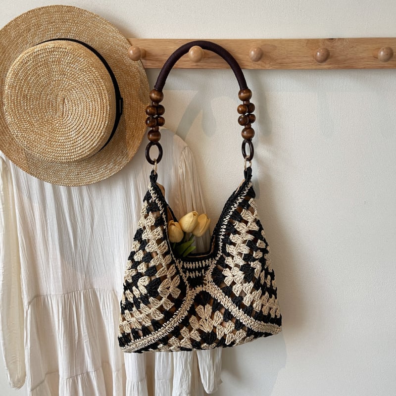 Ženska torba od slame, tote torba, vertikalno kvadratni oblik, magnetska zatvarač, poliester podstava