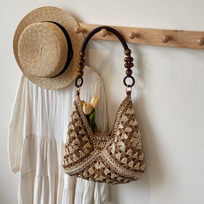 Ženska torba od slame, tote torba, vertikalno kvadratni oblik, magnetska zatvarač, poliester podstava