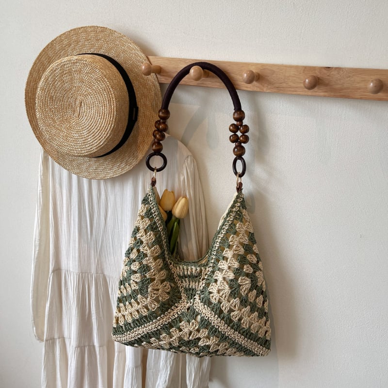 Ženska torba od slame, tote torba, vertikalno kvadratni oblik, magnetska zatvarač, poliester podstava