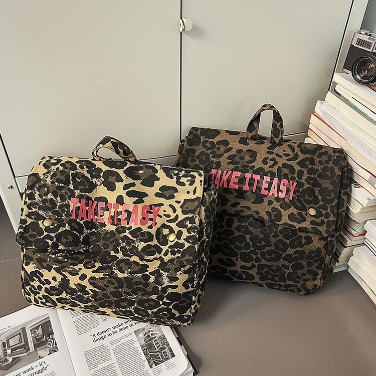 Ruksak od Oxford platna s leopard printom, kompatibilan s 11-inčnim prijenosnikom, naramenice s zračnim jastučićem, otporan na habanje, urbani stil