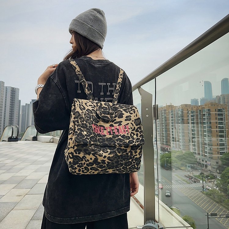 Ruksak od Oxford platna s leopard printom, kompatibilan s 11-inčnim prijenosnikom, naramenice s zračnim jastučićem, otporan na habanje, urbani stil