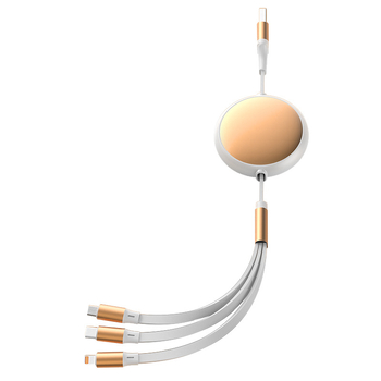 Разтегателен алуминиев кръгъл 5-в-1 кабел за зареждане и пренос на данни, с интерфейси Lightning и USB-C, максимум 120W, две към три разклонителни връзки