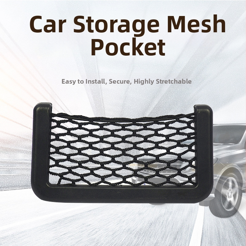 Vnútorná kapsa na skladovanie v aute s sieťkou, lepiace upevnenie, univerzálny elastický dizajn, ABS plast
