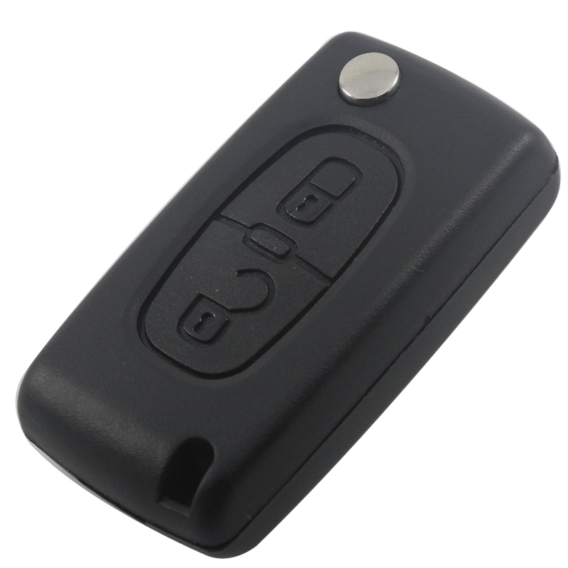 Peugeot/Citroën 2 gombos összecsukható kulcskeret – csere; burkolat műanyag mérnöki típusú; kulcs pengéje réz anyagú; tömeg 41 g