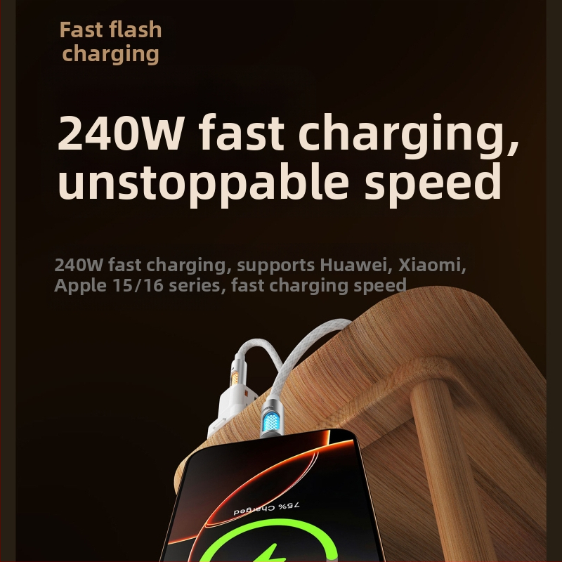 Aromaterapeutický USB-C dátový kábel do auta, silikonový, s jedným konektorom, 240W rýchlonabíjanie