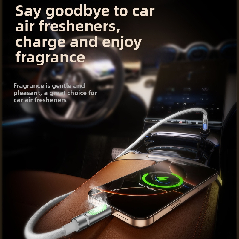 Aromaterapeutický USB-C dátový kábel do auta, silikonový, s jedným konektorom, 240W rýchlonabíjanie