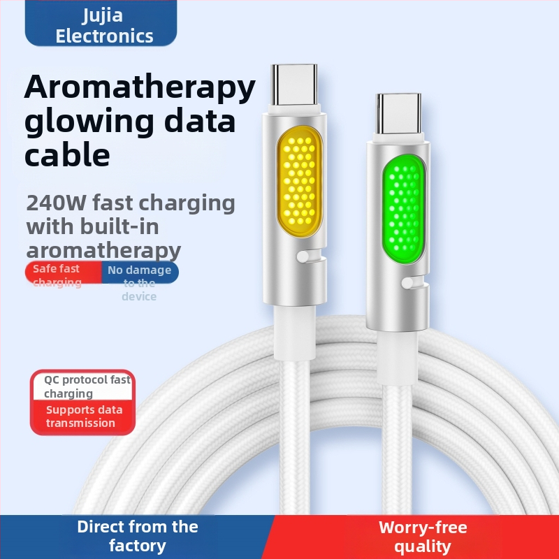 Aromaterapeutický USB-C dátový kábel do auta, silikonový, s jedným konektorom, 240W rýchlonabíjanie