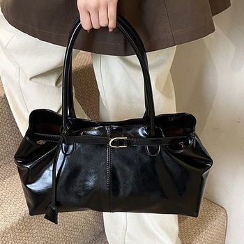 Geantă de umăr din PU, unisex, formă orizontală pătrată, închidere magnetică, buzunar interior cu fermoar, căptușeală poliester